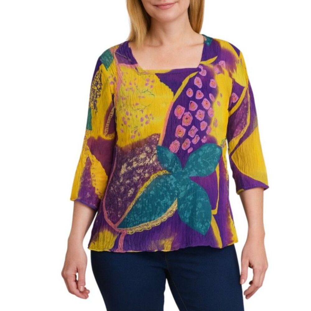 Ubu Women’s Crinkle Floral Abstract Blouse | Size Small
